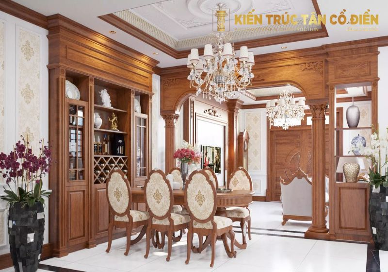 Nội thất gỗ tự nhiên trong thiết kế tân cổ điển luôn được xem là linh hồn tạo nên vẻ đẹp đẳng cấp, trường tồn theo thời gian.