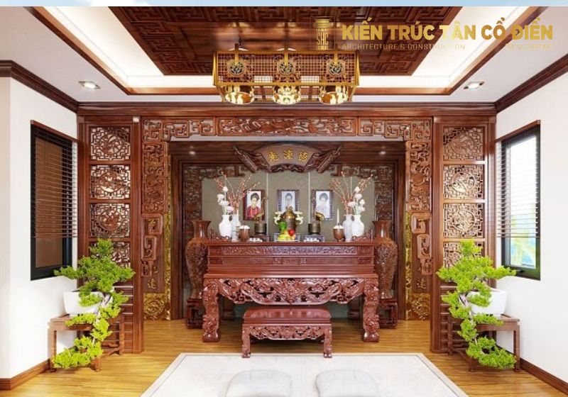 Thiết kế phòng thờ phong cách tân cổ điển mang đến không gian linh thiêng, sang trọng và hài hòa giữa nét truyền thống Á Đông