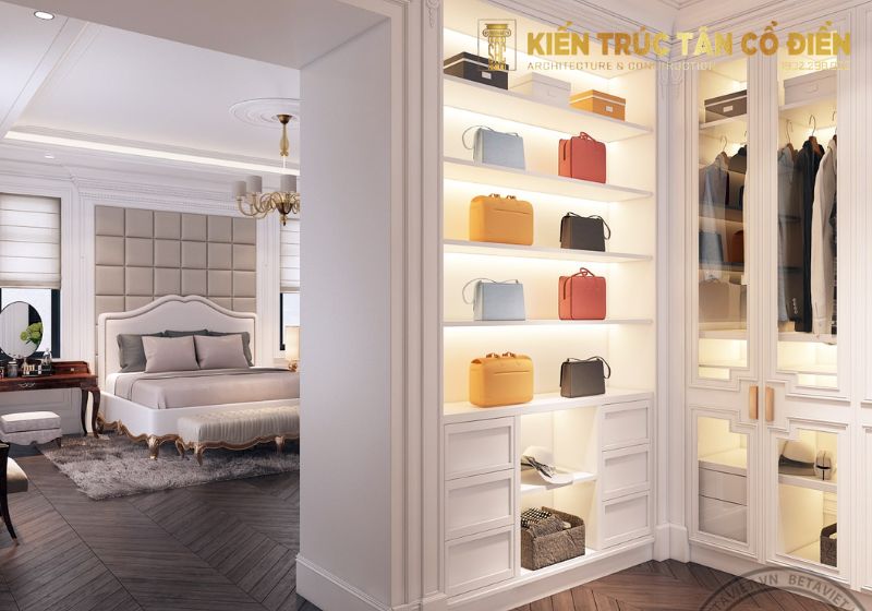 Thiết kế phòng thay đồ phong cách tân cổ điển là nơi cất giữ trang phục, phụ kiện 