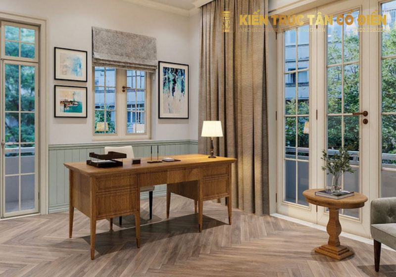 Thiết kế phòng làm việc theo phong cách tân cổ điển mang đến cho gia chủ không gian sang trọng, đẳng cấp 