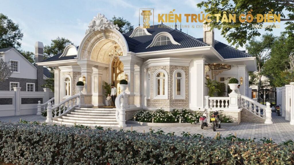 Mẫu nhà cấp 4 phong cách tân cổ điển ngày càng được ưa chuộng bởi sự kết hợp hài hòa giữa nét đẹp sang trọng cổ điển
