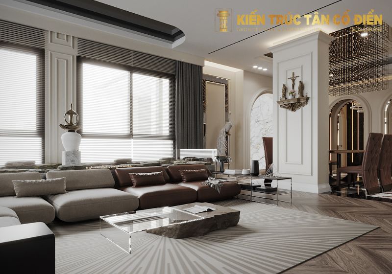 Cách trang trí phòng khách nhỏ theo phong cách tân cổ điển là nghệ thuật kết hợp tinh tế giữa vẻ đẹp cổ điển sang trọng 