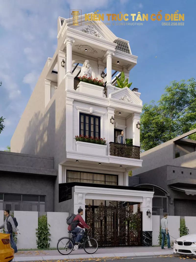 Mẫu thiết kế nhà 3 tầng tân cổ điển luôn nằm trong danh sách lựa chọn hàng đầu của những gia chủ yêu thích sự sang trọng