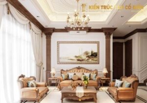 Không giống phong cách cổ điển thuần túy vốn nhiều chi tiết chạm khắc cầu kỳ, nội thất tân cổ điển ưu tiên sự tinh giản trong đường nét, nhưng vẫn giữ các yếu tố sang trọng như phào chỉ, màu sắc trang nhã, vật liệu cao cấp và bố cục cân đối.