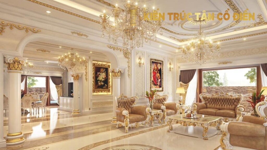 Từ phòng khách, phòng bếp, phòng ngủ cho đến phòng thờ, mỗi không gian đều có thể ứng dụng nét đẹp tân cổ điển 