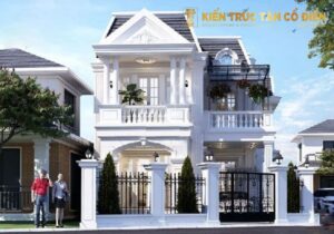 Kiểu nhà vuông vốn mang tính ổn định, chắc chắn, khi kết hợp cùng phong cách tân cổ điển sẽ tạo ra một công trình vừa bề thế, vừa tinh tế, trường tồn theo thời gian