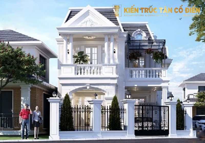 Kiểu nhà vuông vốn mang tính ổn định, chắc chắn, khi kết hợp cùng phong cách tân cổ điển sẽ tạo ra một công trình bề thế, tinh tế