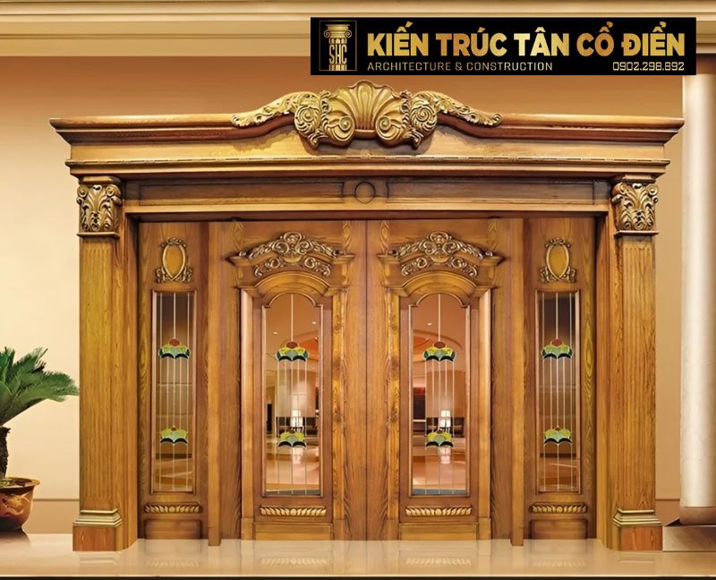 Với phong cách Tân cổ điển, cửa gỗ không chỉ mang giá trị sử dụng mà còn là “linh hồn” tạo nên sự sang trọng