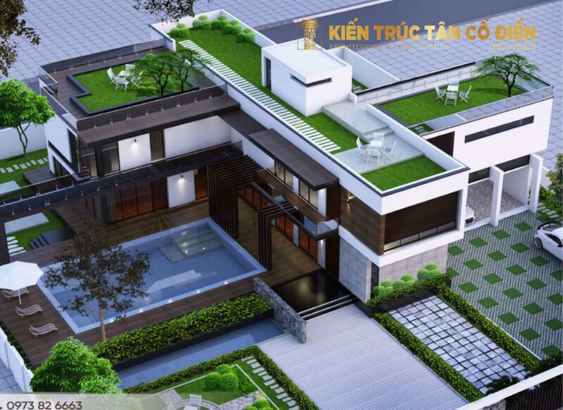 Thiết kế biệt thự 2 tầng có tầng tum là giải pháp kiến trúc được nhiều gia chủ lựa chọn trong bối cảnh quỹ đất hạn chế