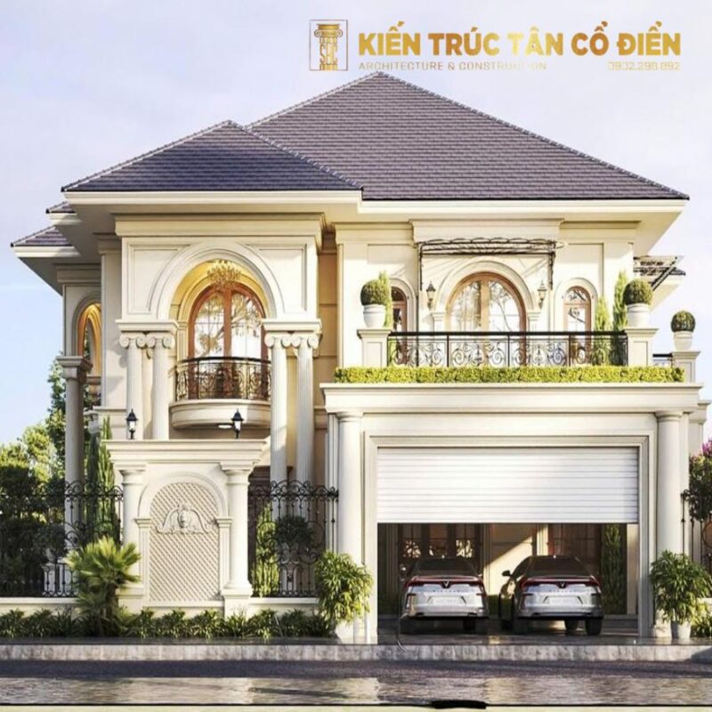 Với phong cách tân cổ điển, việc đưa gara vào thiết kế không đơn giản như nhà hiện đại.