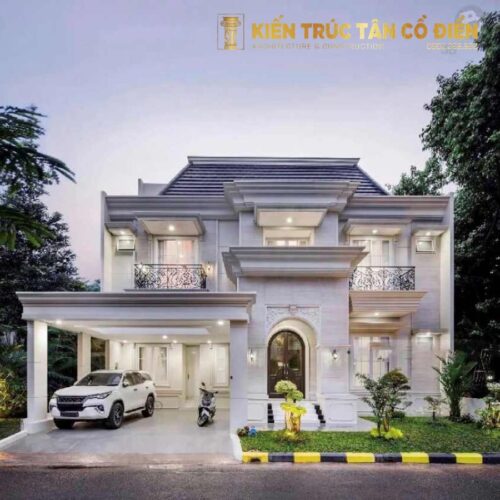 Mẫu biệt thự tân cổ điển có gara ô tô không chỉ là xu hướng mà gần như là tiêu chuẩn của nhà ở cao cấp hiện nay.