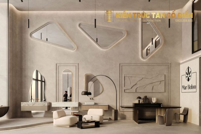 Showroom tân cổ điển – thiết kế sang trọng không chỉ giúp nâng tầm hình ảnh mà còn là công cụ mạnh mẽ để gia tăng doanh thu.
